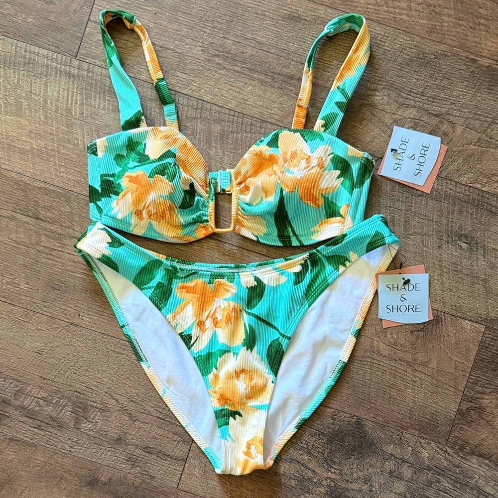NWT Shade & Shore Floral Bikini Set with Yellow and Green floral pattern